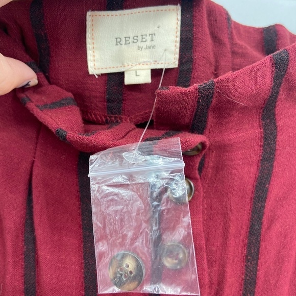 NWOT RESET Burgundy Black Stripe Linen Blend Paper Bag Wide Leg Pants - Picture 9 of 10